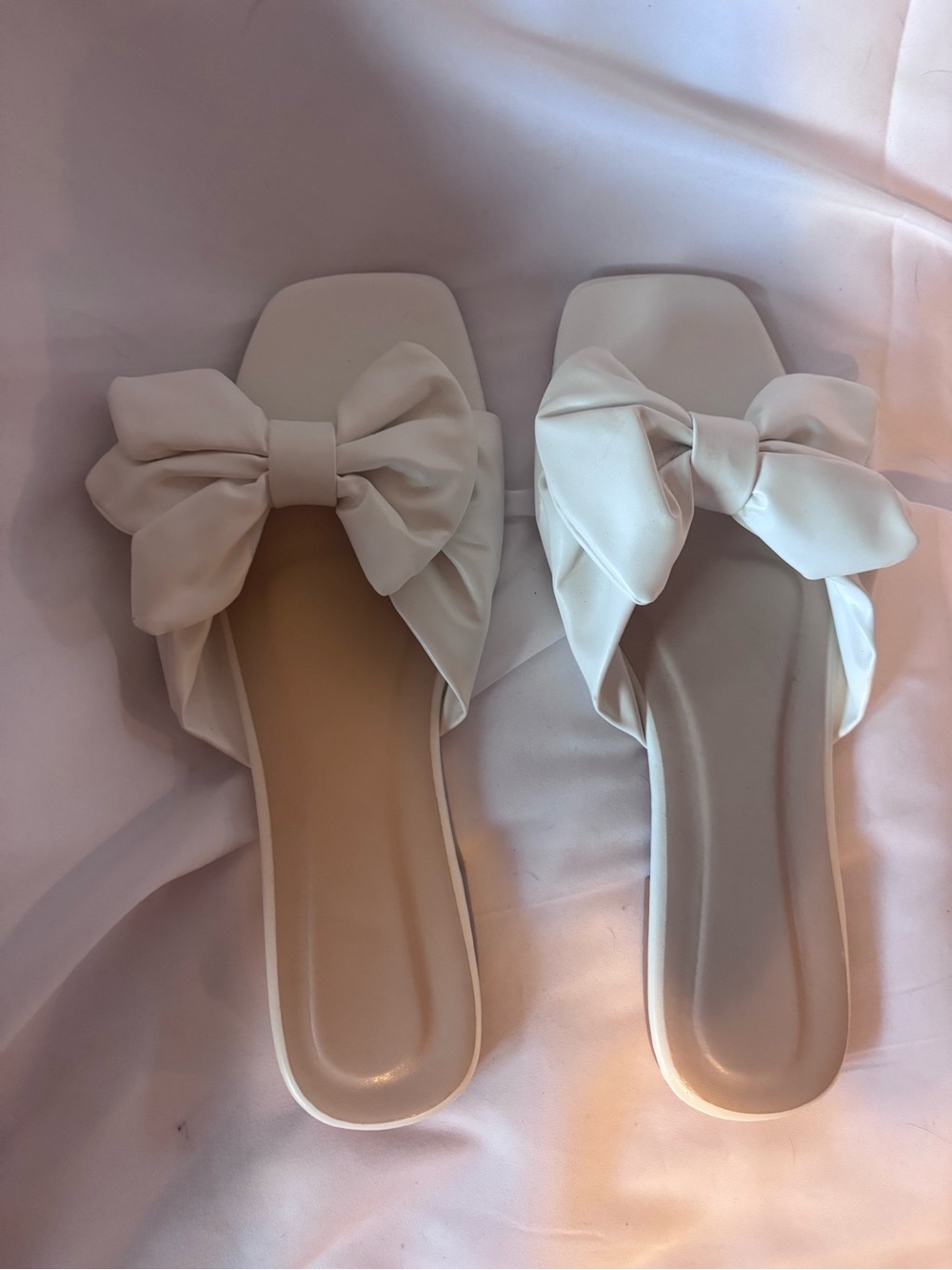 White Bow Slide Sandals for Women